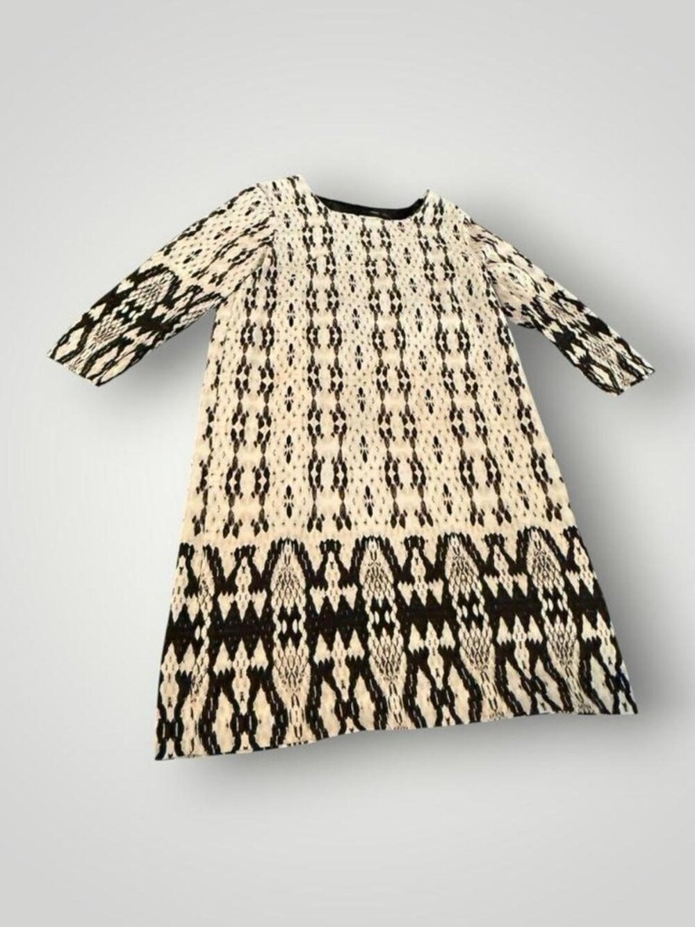 MNG Suit ~ Beige and Black Geometric Pattern Dress Size 6
